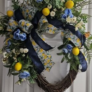 Lemon-Themed Holiday Wreath with Blue Accents